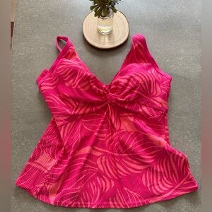 Women's Pink Tropical Print Tankini Swim Top